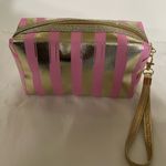 Victoria's Secret  Pink and Gold Striped Makeup Pouch Photo 1