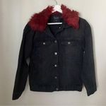 Love Tree Denim Jacket Black Red Fur Collar Removable Casual Fall Vibes Photo 0