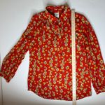 CAbi  Red Floral Button Down Shirt Small Lightweight Office Modest Career Layers Photo 6