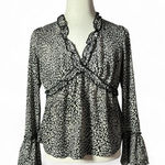 Loveriche Y2K Leopard Print Ruffle V Neck Bell Sleeve Blouse Women's Grunge Photo 0