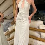 ZARA  dress gown fitted maxi bodycon Gray Halter formal evening wedding  Photo 8