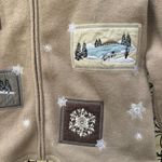 90s Croft & Barrow Tan Fleece Cabincore Applique Embroidery Fleece Cardigan MED Photo 1