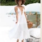 SNDYS Indigo Dress Womans XL White Maxi Plunging Neckline Summer Flowy NEW Photo 1