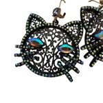 Betsey Johnson  Pink Glitter Rhinestone Cat Drop Earrings Nwt Rare Photo 1
