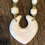 Vintage MCM Ceramic Heart Pearls Acrylic Faceted Beaded necklace 28" Statement White Photo 1