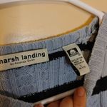 Marsh Landing  100% Cotton Blue Black Stripes Striped Thick Sweater Large Ribbed Photo 3