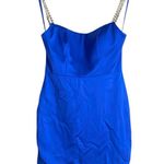 Mac Duggal  Rhinestone-Strap Satin Mini Dress Indigo Photo 2