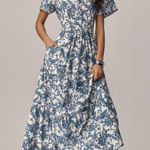 Anthropologie NWT Somerset Maxi in Ivory Blue Floral Tiered Cotton Dress L Photo 0