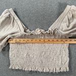 By Together Smocked Cropped Top Size Large Beige Ribbed Puff Sleeve Cotton Boho Photo 6