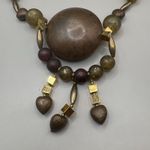 VTG Necklace Beaded Costume Statement Chunky Earthy Gold Tone Hearts Boho Photo 6