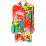 Jams World  VTG Button Down 3/4 Sleeve Tropical Floral Tunic Top XL Dreams Hawaii Photo 1