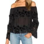 Endless Rose  Women's Black Velvet Embroidery Ruffle Off-Shoulder Blouse Size‎ S Photo 0
