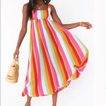 NWT Show Me Your Mumu Fling Midi Dress in getaway stripe. Rainbow colored Red Photo 1