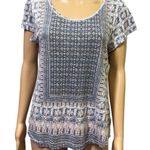 Lucky Brand Boho Print Tee Shirt Rounded Hem Tshirt Short Cap Sleeve Womens L Photo 0