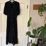 Ulla Johnson  Leah Dress Noir Black Midi Puff Sleeve Contrast Trim Size 10 Tie‎ Photo 9