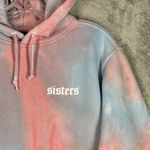 Sisters Shirt Womens Small Blue Pink Tie Dye Hoodie Sweatshirt Casual Athleisure Photo 4
