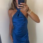 Fortunate One Silky Royal Blue High Neck Mini Dress Photo 2