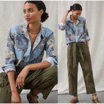 Love the Label by Anthropologie Floral Western Snap Button Shirt Blue Gray S Photo 2