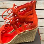 Vince Camuto VC Tannon Blood Orange Suede Lace Up Espadrille Wedge Sandals 8.5 Photo 12