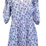 H&M  Purple‎ White Floral Print Cotton Dress V-Neck Ruffle A-Line Size Medium Photo 0