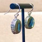 Sterling Silver ABALONE Cabochon Drop Earrings With Scrollwork Around The Bezel Photo 3