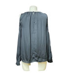 L'Academie  Black Cold Shoulder Satin‎ Long Sleeve Top Size XS Photo 3