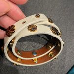 Tory Burch Double Banded Layer Wrap Leather Logo Stud Bracelet Gold Grommet Rivet Hardware Photo 3