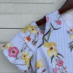 CeCe Women’s Dress Blue White Stripe Floral Cold Shoulder Spring 2 Photo 5