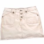EXPRESS Vintage Cream Mini Denim Jean Skirt with Tan Stitching Size 1/2 Photo 5