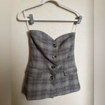 ZARA plaid button down strapless bustier top size small NEW grey babydoll flare Photo 4
