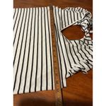 SheIn Striped Ruffle Sleeve Tie V Neck Women's Top Large L Black White Shirt Photo 2