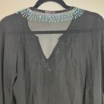 Itsu Womens 100 % Silk Size 6 Long Sleeve Blouse Beaded Sequin Black Blue Photo 9
