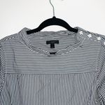 J.Crew 100% Cotton Navy Blue & White Striped Funnel Button Neck Top Photo 2