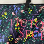 Victoria's Secret  Tote Bag Large Floral Flower Navy Blue Zippered Canvas Beach Photo 1