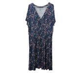 LL Bean Blue Floral Short Sleeve‎ Summer Knit Midi Dress Size 2X Photo 3