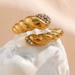 Adjustable ring 18k gold plated stainless steel paved open snake summer Photo 1