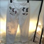 Romwe  Women’s Trendy Contrast Butterfly Print Tapered Fit White Denim Jeans Photo 5