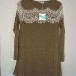 Umgee NEW Brown Swing Babydoll Dress White Lace USA Made Fall Cottage Photo 1