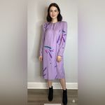 Vintage 80s Flora Kung Sheath Dress Purple‎ Silk Retro Glam Puff Shoulder Purple Size 8 Photo 2