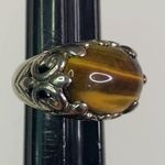Sterling Silver 925 Stylish Tiger Eye Statement Ring, Ornate Band, Size 5 1/2 Photo 2