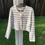 Jessica Simpson NWT L  Blue Striped Cardigan w/Gold Pearl Buttons L Photo 3