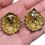 Vintage Unsigned Gold Tone Round Clip On Earrings Statement Classic Modernist Photo 5