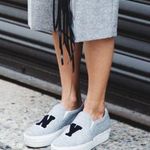 [Joshua Sanders] Gray Navy NY Felt Embroidered Slip On Platform Sneakers Size 10 Photo 1