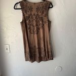 Y2k Cappuccino Tank Top Brown Floral Print Ruffle Neck Sleeveless Boho Going out Size L Photo 7
