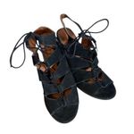 Saks 5th Avenue Saks Fifth Ave Black Leather Caged Lace up Block Chunky Heel Pumps Women Sz 7.5 Photo 0