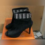 Caparros  Black and Silver Diamond Peep-Toe Heeled Boots.    size-8.5B Photo 2