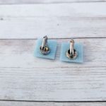 Vintage Clip On Earrings Light Blue Square with Line Design Photo 3