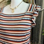 Eri + Ali Burnt Orange/Beige/Gray Striped Ribbed Flutter Sleeve Top Orange Size L Photo 2