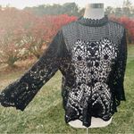 Bold Elements black lace top with long bell sleeves and back zipper Photo 1