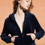 Brandy Melville John Galt Cropped Velour Navy Full Zip Hoodie Photo 0